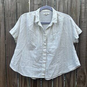 Madewell White Blue Windowpane Grid Button Up Shirt Short Sleeve Medium